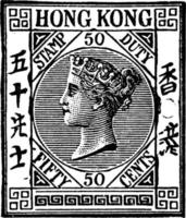 Hong Kong Fifty Cents Stamp in 1882, vintage illustration. vector