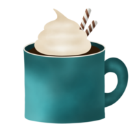 chocolate caliente con crema y bastón de caramelo. ilustración de bebidas elemento navideño. png