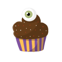 Halloween cupcake with eye ball jelly and chocolate cream. png