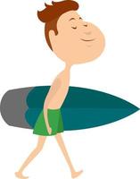 Man with surfing board, illustration, vector on white background