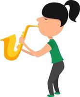 Chica tocando el saxofón, ilustración, vector sobre fondo blanco.