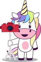 Unicorn with camera, illustration, vector on white background.