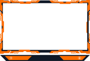 Streaming overlay frame and screen interface decoration. Futuristic gaming overlay PNG with creative shapes. Live streaming overlay image with orange and dark color shapes for online gamers.