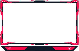 Futuristic gaming overlay image with abstract shapes. Modern gaming overlay and online screen panel PNG on a transparent background. Live streaming overlay and broadcast border design with red color.