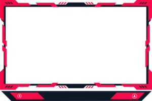 Gaming screen panel design with red borders on a transparent background. Live streaming overlay PNG with borders for online gamers. Screen panel decoration with abstract shapes and lights.