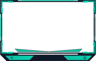 Futuristic gaming overlay PNG for screen panels with a colorful border. Live streaming overlay decoration for online gamers. Green Live stream overlay design image with offline screen section.