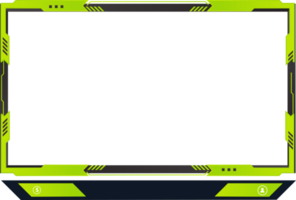 Live broadcast screen panel PNG with green color. Online gaming frame decoration with borders. Live streaming overlay PNG on transparent background. Futuristic screen border design for online gamers.