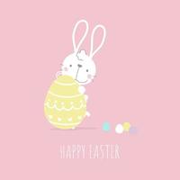 happy easter festival with animal pet bunny rabbit and egg, pastel color, flat vector illustration cartoon character