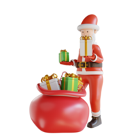 3d illustration santa prend une boîte-cadeau d'un sac-cadeau png