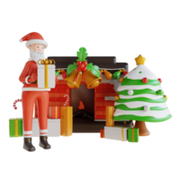 3d illustration jul dekoration och gåva låda och santa claus png