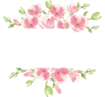 pink pastel watercolor Magnolia branch flower bouquet arrangement banner png