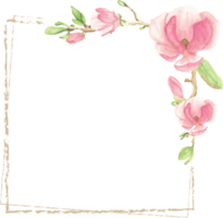 Aquarell rosa Magnolie minimaler quadratischer Rahmen für Banner oder Logo png