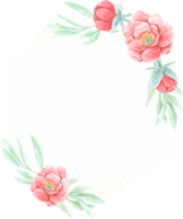 watercolor red peony with round golden wreath frame png