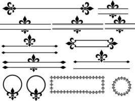 elementos de diseño de florecimiento caligráfico sobre fondo blanco. Signo de bordes y marcos de flor de lis. vector