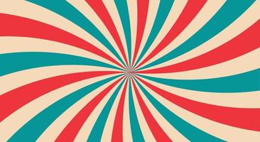 Retro background with curved. Sunburst or sun burst retro background. Turquoise and red colors. vector