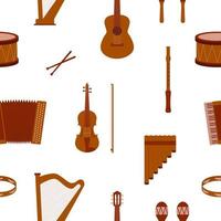 Seamless pattern with musical instruments. Flat style. Vector illustration