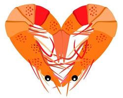 Two shrimps lying in a shape of heart. vector