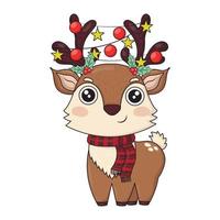 Cute reindeer with holly in antlers