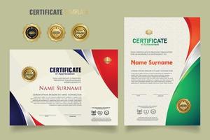 Modern certificate template with beautiful combination color on waving shape background vector