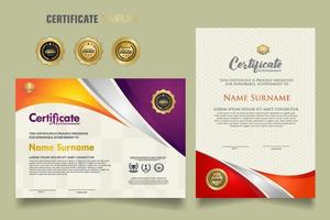 Modern certificate template with beautiful combination color on waving shape background vector