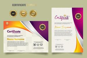 Modern certificate template with beautiful combination color on waving shape background vector