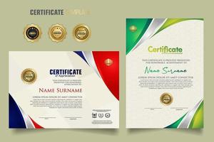 Modern certificate template with beautiful combination color on waving shape background vector