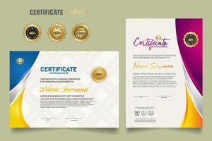 Modern certificate template with beautiful combination color on waving shape background vector