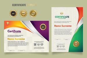 Modern certificate template with beautiful combination color on waving shape background vector