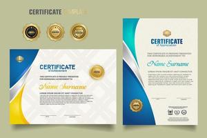 Modern certificate template with beautiful combination color on waving shape background vector