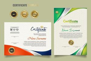 Modern certificate template with beautiful combination color on waving shape background vector