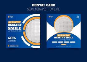 Dental care, medical health care Social media post banner template or promotional square flyer or web banner design vector