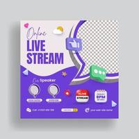 Live streaming post for business marketing social media post banner and live webinar corporate banner with 3d render style blue color flyer or poster template design vector