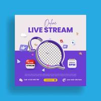 Digital marketing live webinar and corporate social media post or banner template with modern live streaming 3d style square flyer or poster design