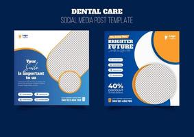 Dental care, medical health care Social media post banner template or promotional square flyer or web banner design vector