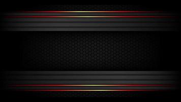 Dark Metallic Tech Carbon Background Banner Vector Wallpaper with Glowing Red Edges
