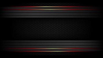 Dark Metallic Tech Carbon Background Banner Vector Wallpaper with Glowing Red Edges