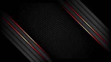 Dark Metallic Tech Carbon Background Banner Vector Wallpaper with Diagonal Glowing Red Edges