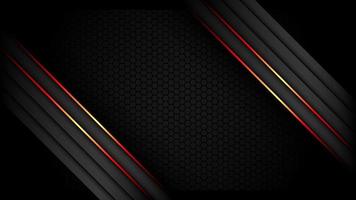 Dark Metallic Tech Carbon Background Banner Vector Wallpaper with Diagonal Glowing Red Edges