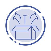 caja de lanzamiento lanzar caja abierta producto línea punteada azul icono de línea vector