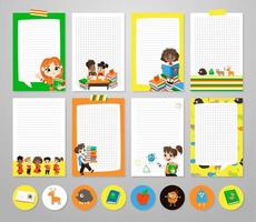 Back to school printable set with pupils. vector