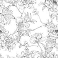 Floral hand drawn seamless pattern with flowers. vector