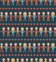 Seamless pattern with pixel people. vector
