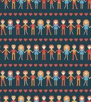 Seamless pattern with pixel people. vector