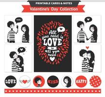 Printable set with couple in love and lettering. vector