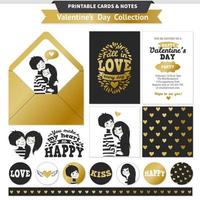 Printable set with couple in love and lettering. vector
