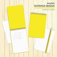 Template of notebook cover and papers. vector