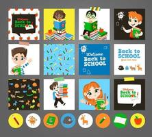 Back to school printable set with pupils. vector