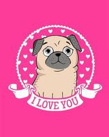 Greeting Card with funny Pug vector