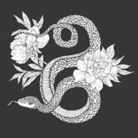 Snakes and flowers. Tattoo art, coloring books. vector