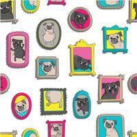 Frames with portraits of pugs. vector